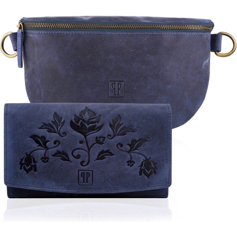 PAOLO PERUZZI Dámska kožená darčeková súprava | modrá ZUP-55-DB 44054676