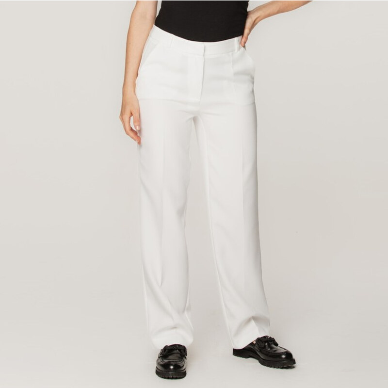 Willsoor Dámske spoločenské nohavice bielej farby s hladkým vzorom 15364