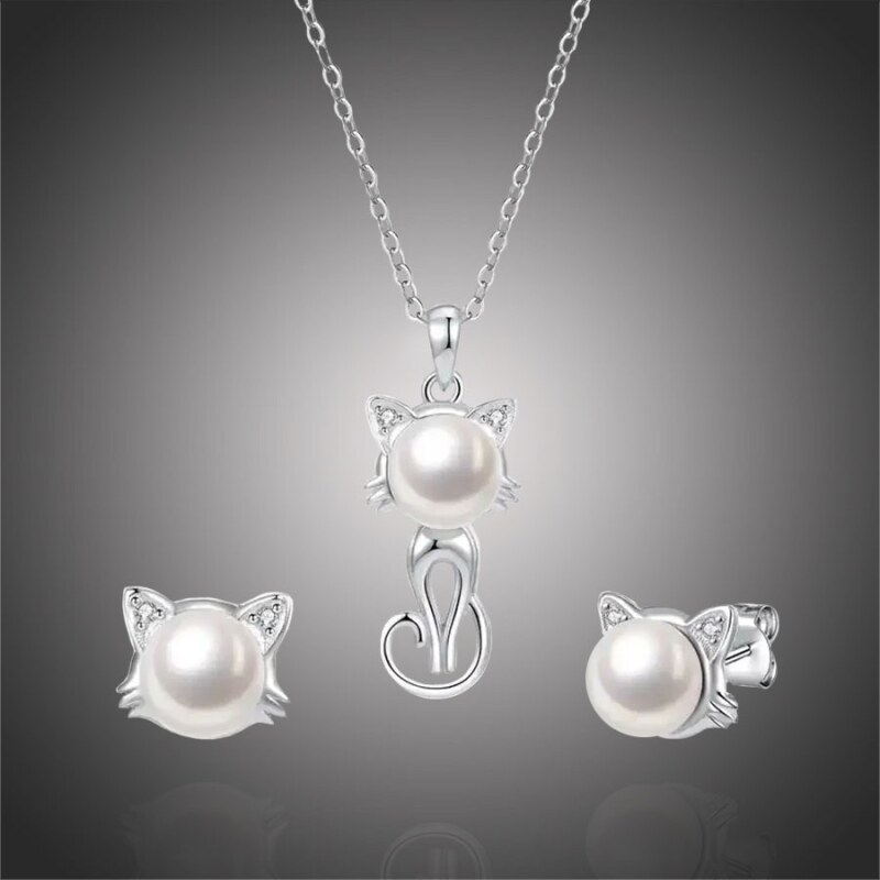 GRACE Silver Jewellery Stříbrná souprava šperků Kitty, stříbro 925/1000, kočka
