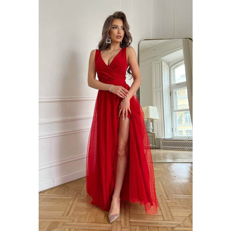 Bicotone Červené dlhé šaty Camille