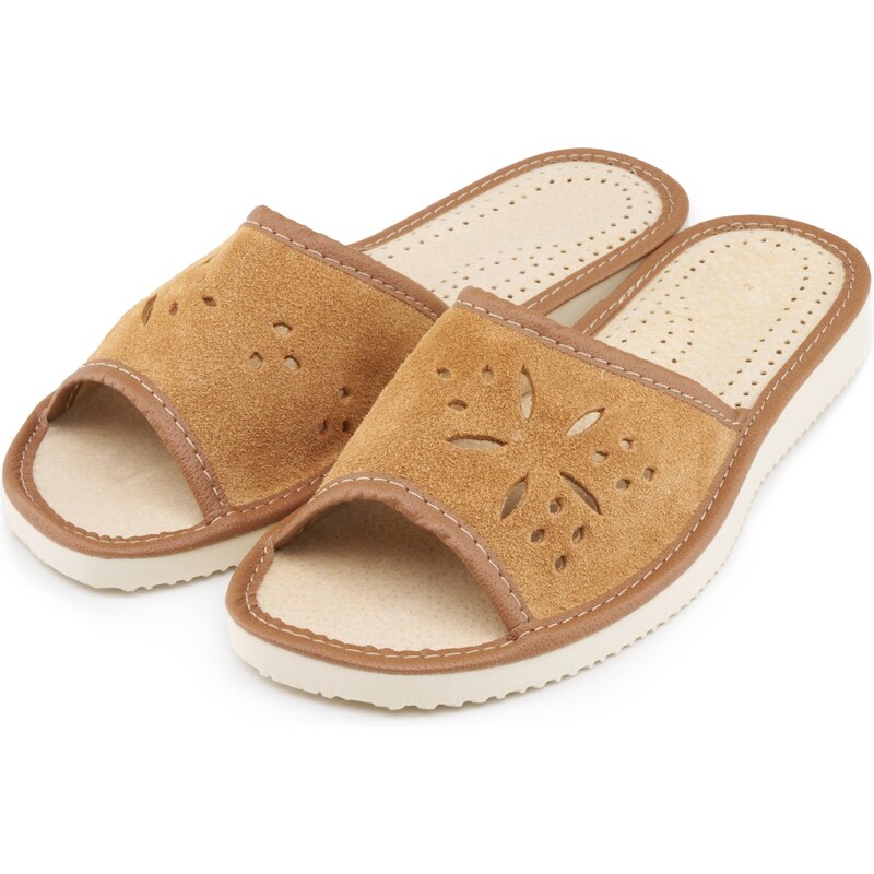 Vlnka Dámske letné kožené šľapky bez špice kvety hnedá veľkosti obuvi 44365844