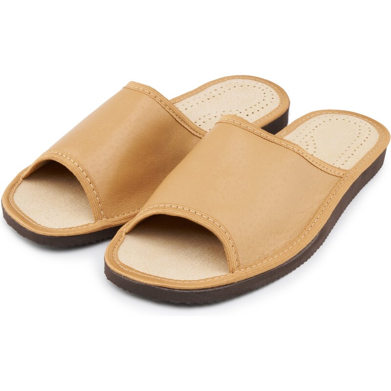 Vlnka Pánske letné kožené šľapky bez špice svetlo hnedá veľkosti obuvi 44365846