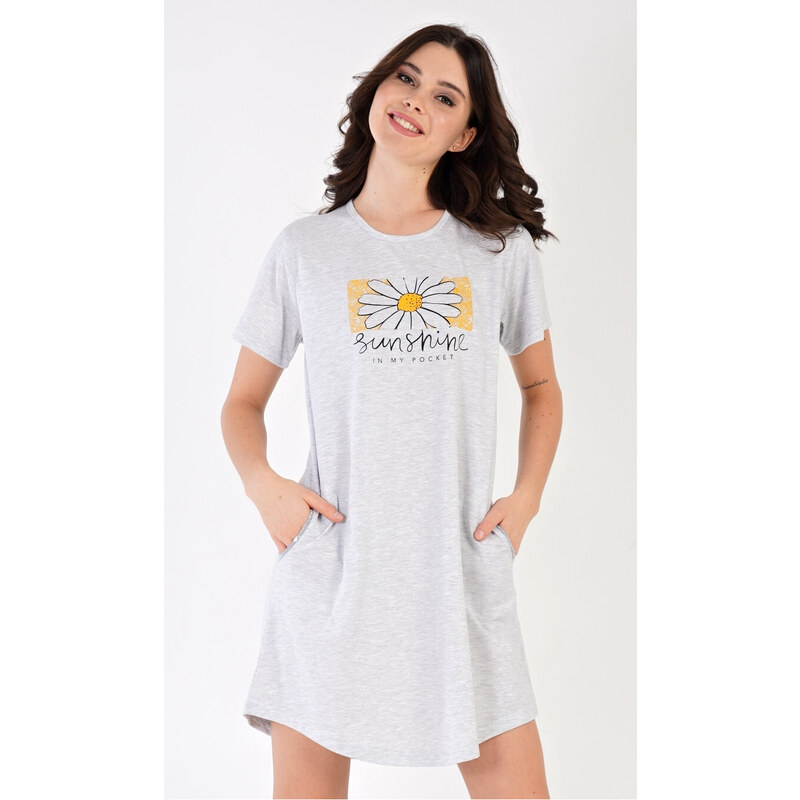 Vienetta Dámske domáce šaty s krátkym rukávom Sunshine, farba světle šedá, 70% bavlna 30% polyester