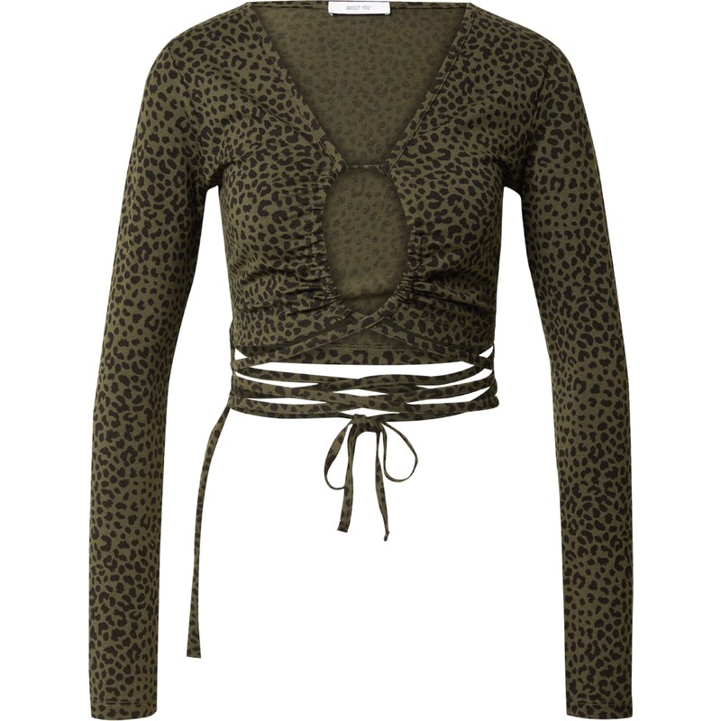 ABOUT YOU Tričko Sarah kaki / čierna 54234944