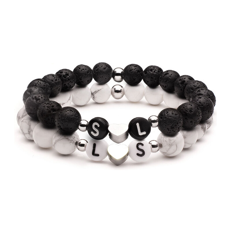 BudNej Náramky pre páry INICIÁLY z howlitu a lávových kameňov MN3070 46132581