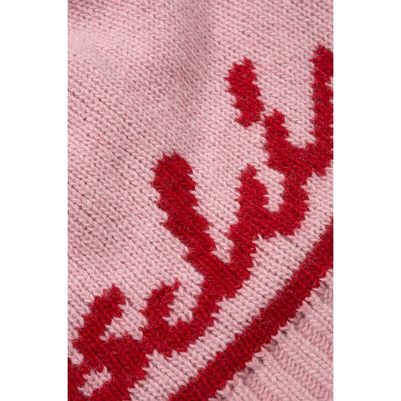 Vlnená čiapka Moschino ružová farba, vlnená