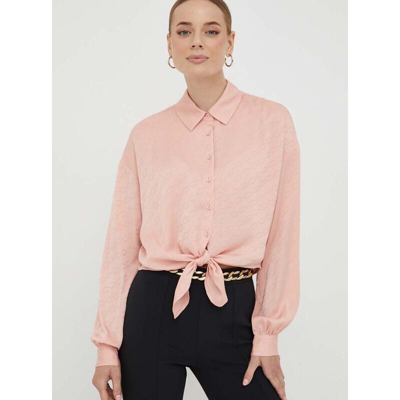 Košeľa Guess dámska, ružová farba, voľný strih, s klasickým golierom
