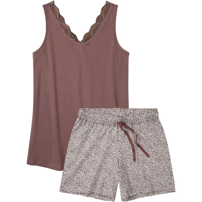 bonprix Krátke pyžamo s čipkou, farba fialová 47430744