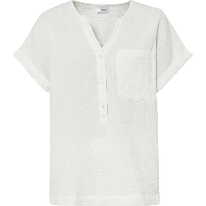 bonprix Blúzka s krátkym rukávom z mušelínu, farba biela 44982177