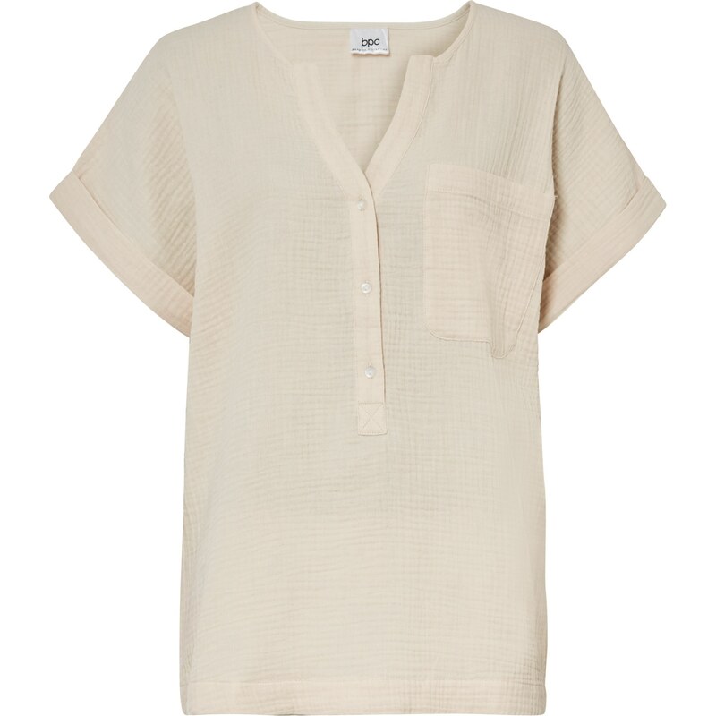 bonprix Blúzka s krátkym rukávom z mušelínu, farba béžová 44961385