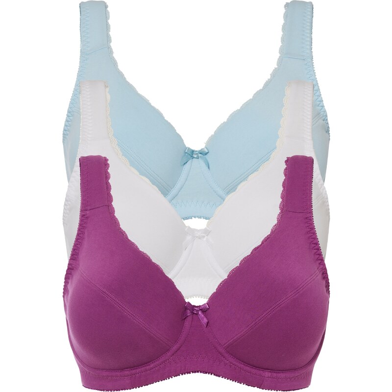 bonprix Podprsenka s kosticami (3 ks), s bavlnou, farba fialová 55292637