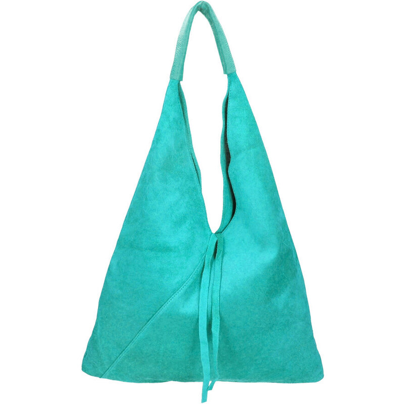 BORSE IN PELLE Kožená veľká dámska kabelka Alma tyrkysovo mordá 44538517