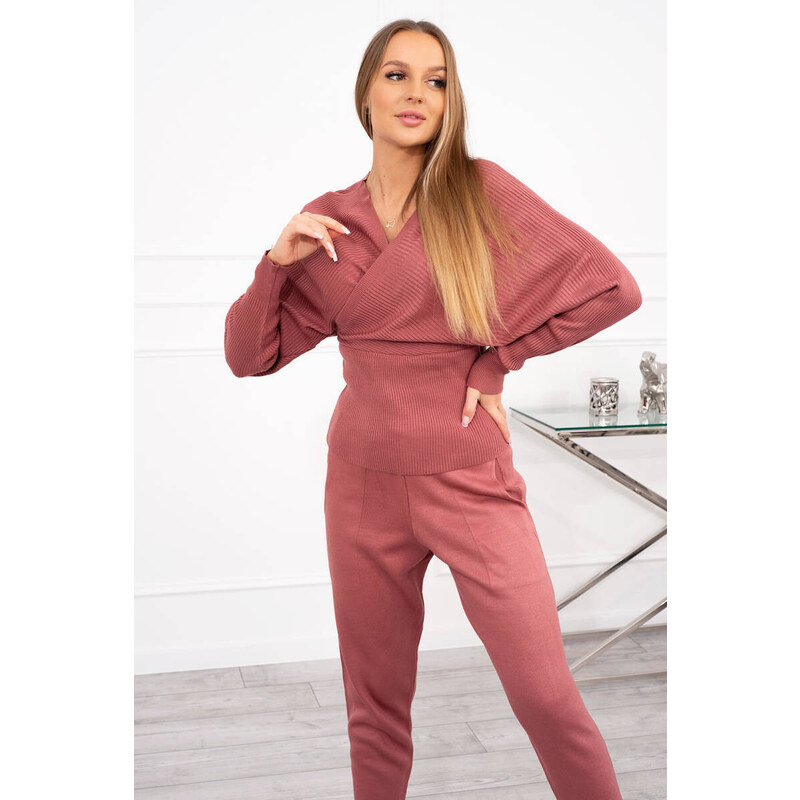 K-Fashion Dvojdielny svetrový set tmavo ružový 44560160