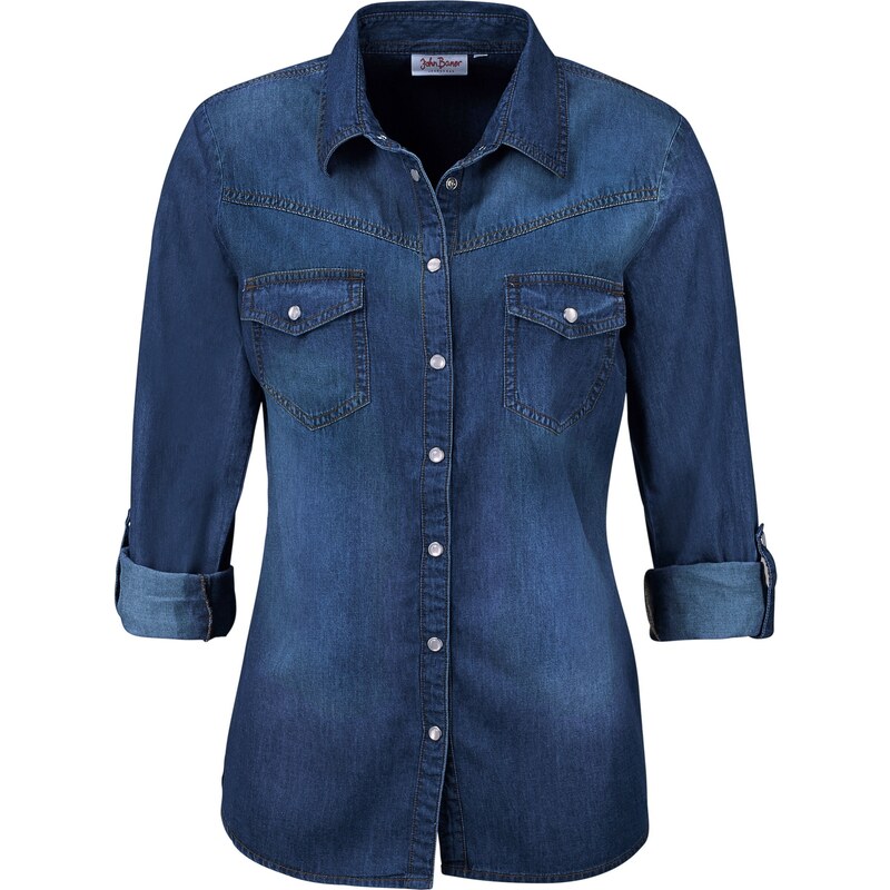 bonprix Džínsová košeľa, farba modrá