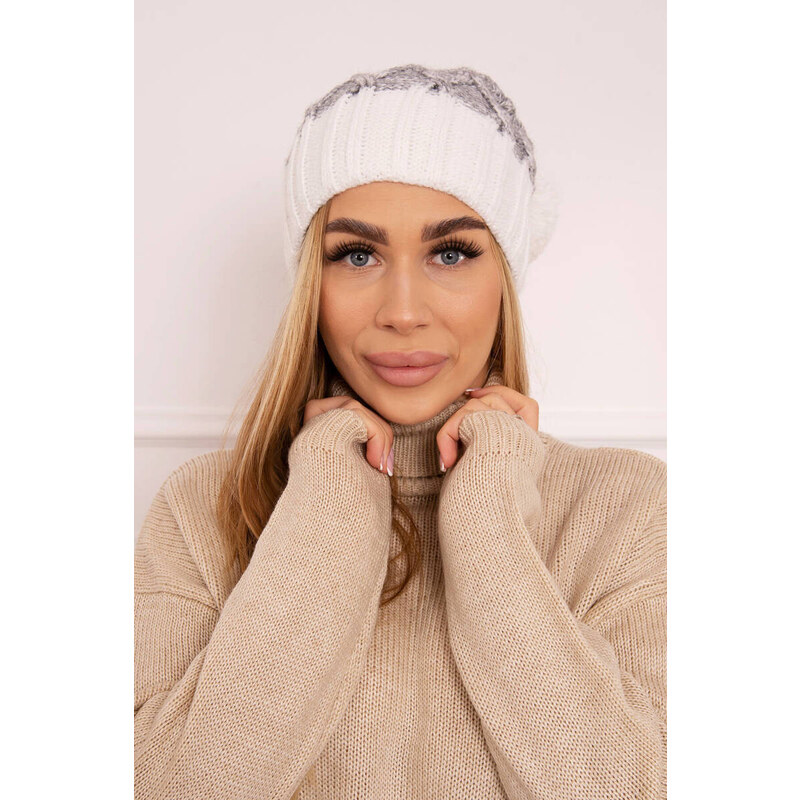 K-Fashion Milano fleecová čiapka K203 grey melange+ecru 44560790