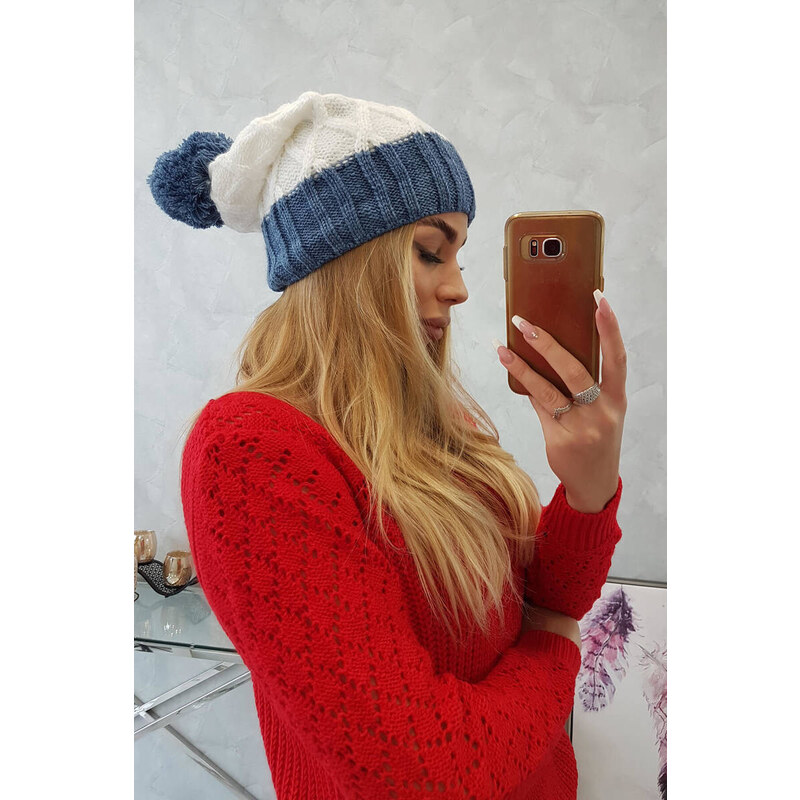 K-Fashion Milano fleecová čiapka K203 ecru+jeans 44560779