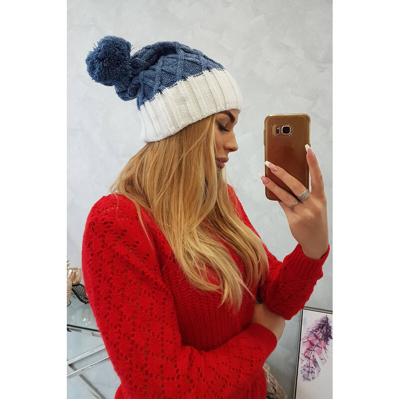K-Fashion Milano fleecová čiapka K203 denim+ecru 44560780