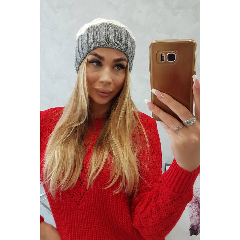 K-Fashion Milano fleecová čiapka K203 ecru+grey 44560752