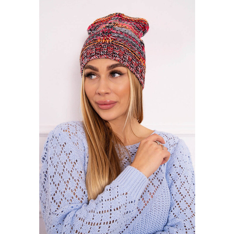 K-Fashion Fleecová čiapka Klaudia K255 oranžová+červená 44560993