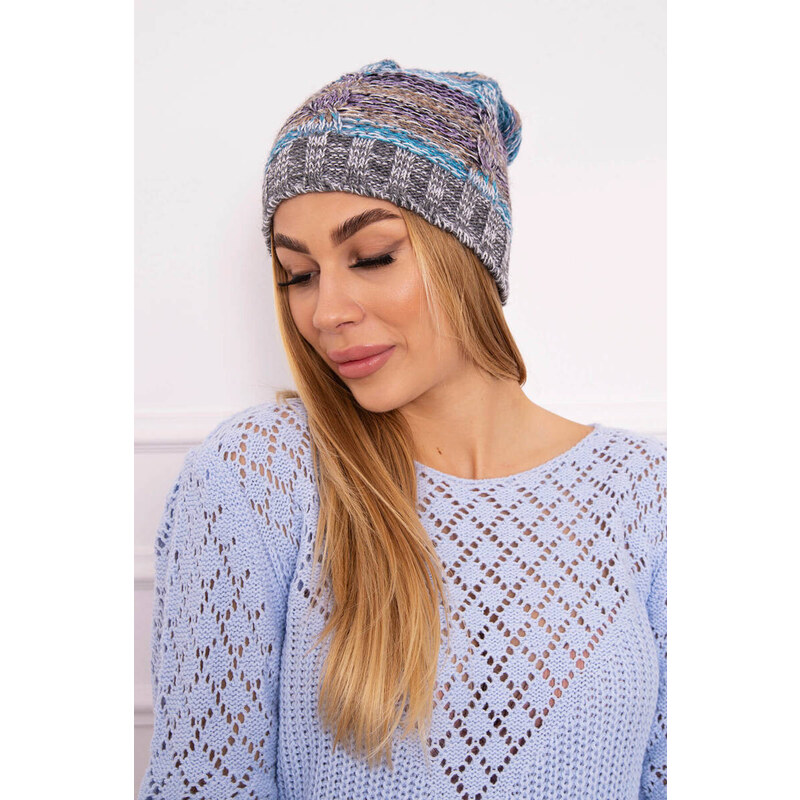 K-Fashion Fleecová čiapka Klaudia K255 marine+grey 44560996
