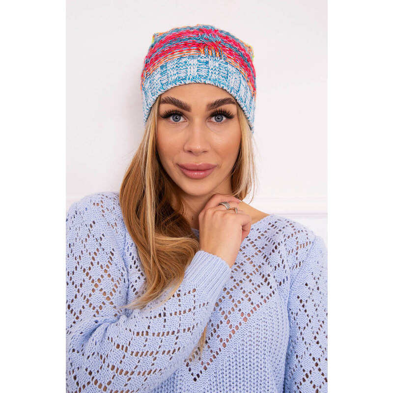 K-Fashion Fleecová čiapka Klaudia K255 žltá neón+modrá 44560997