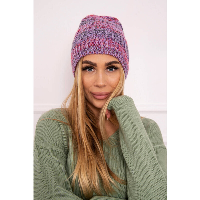 K-Fashion Fleecová čiapka Melisa K241 fialová+červená 44561019