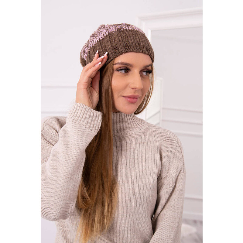 K-Fashion Čiapka Paris fleece K213 hnedá+púdrová ružová 44561112