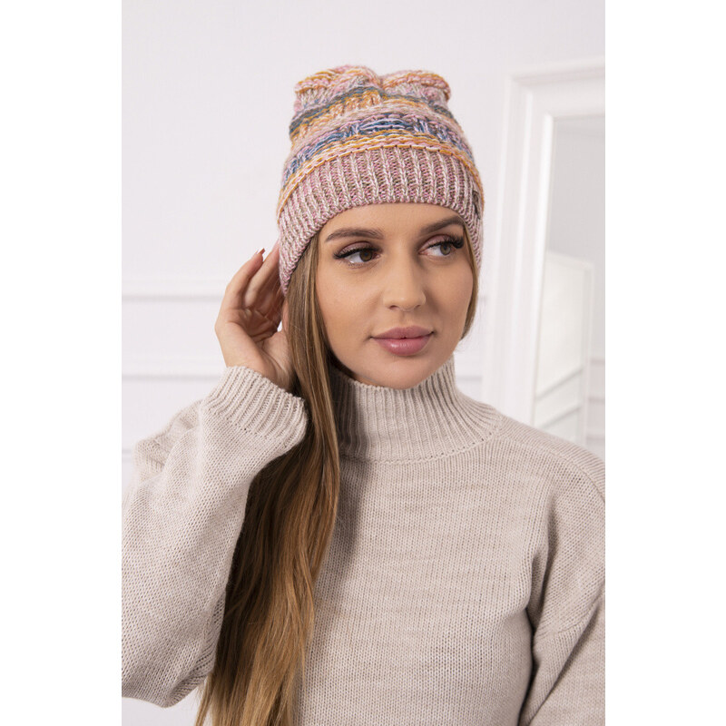 K-Fashion Fleecová čiapka Patrycja K254 pink+cappuccino 44561187