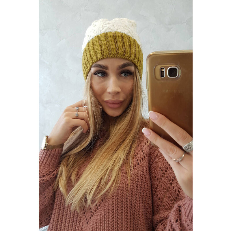 K-Fashion Fleecová čiapka Bibiana K264 kiwi+ecru 44561307