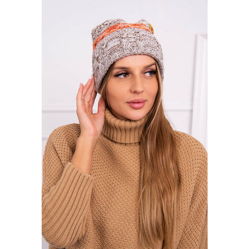 K-Fashion Pola fleecová čiapka K267 mocca+mustard 44561224