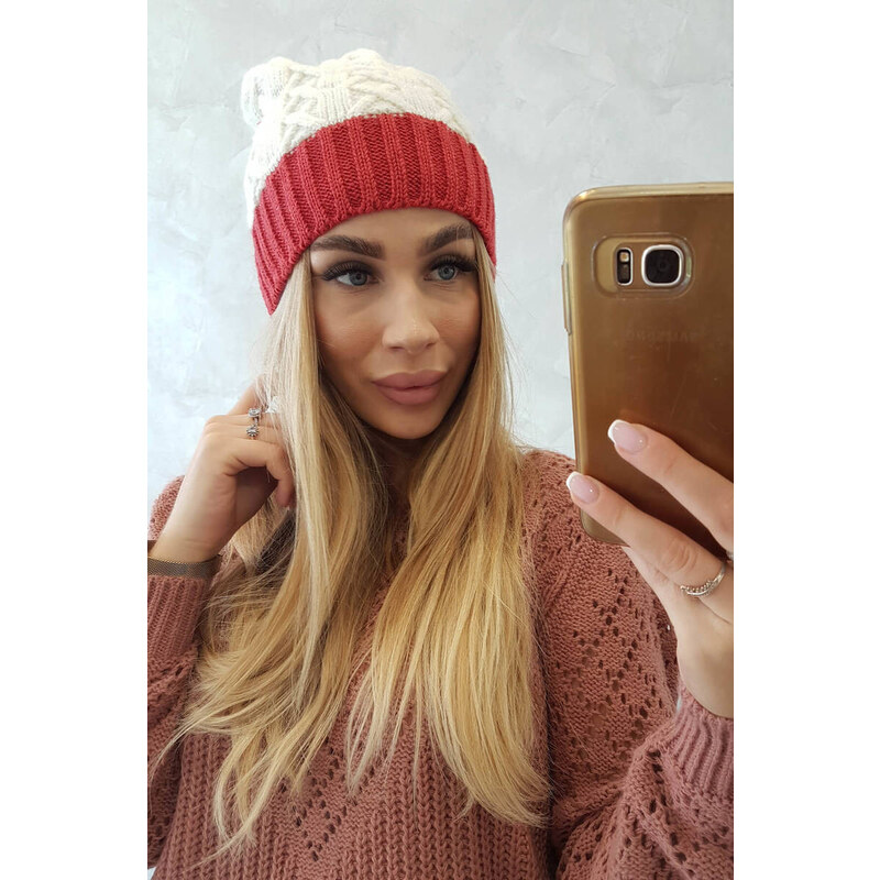 K-Fashion Fleecová čiapka Bibiana K264 burgundy+ecru 44561308