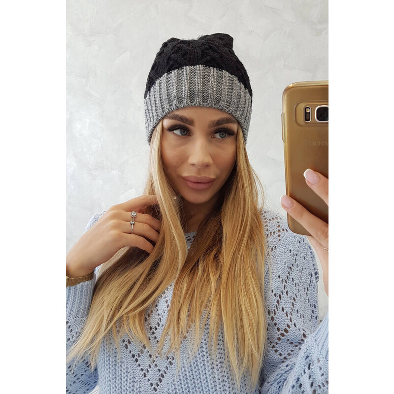 K-Fashion Fleecová čiapka Bibiana K264 tmavo šedá + čierna 44561309