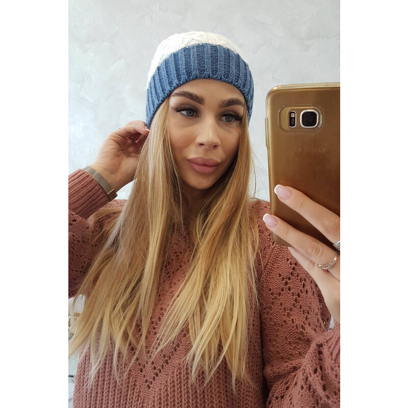 K-Fashion Fleecová čiapka Bibiana K264 denim+white 44561311