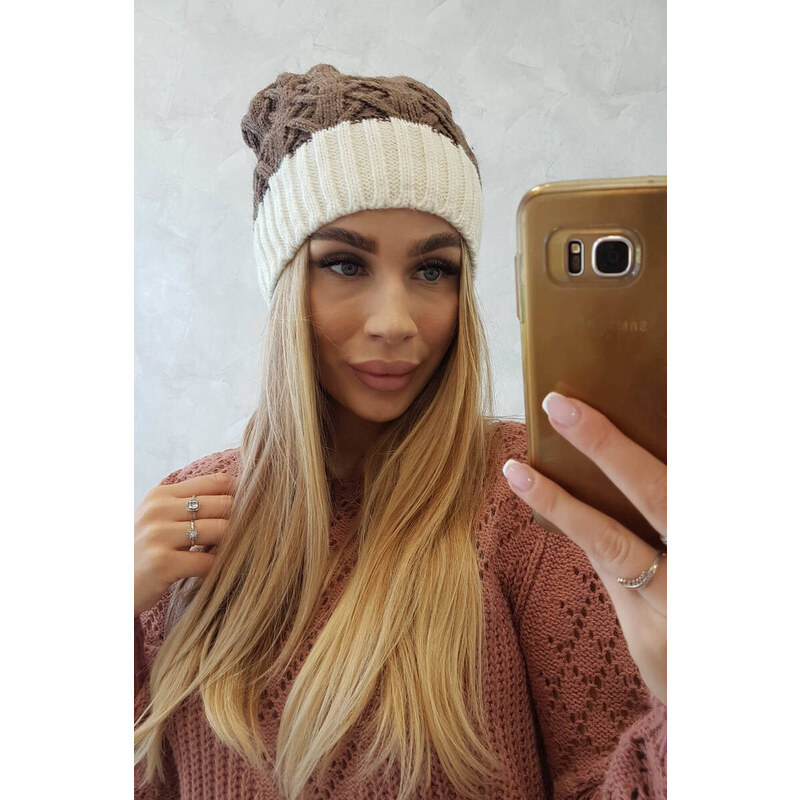K-Fashion Fleecová čiapka Bibiana K264 ecru+mocca 44561316