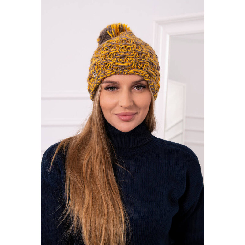 K-Fashion Fleecová čiapka Fiona K275 horčica + cappuccino 44561326