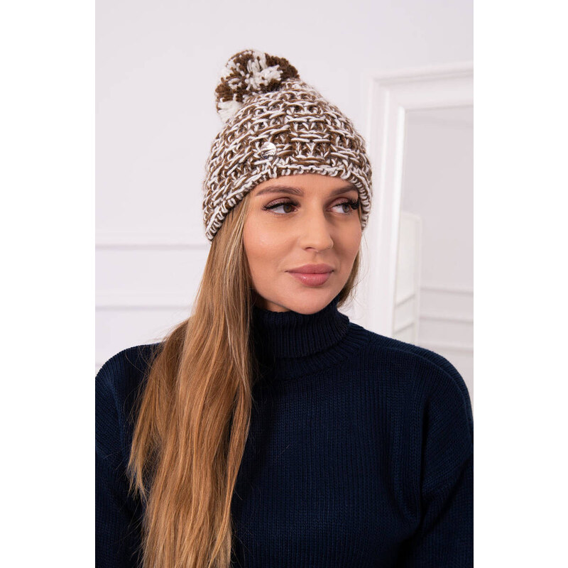 K-Fashion Fleecová čiapka Fiona K275 biela+hnedá 44561327