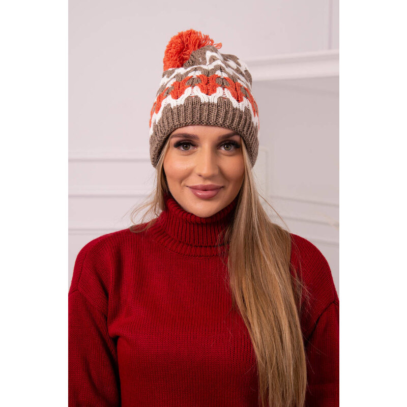 K-Fashion Dámska čiapka Laila K283 dark beige+ecru 44561358