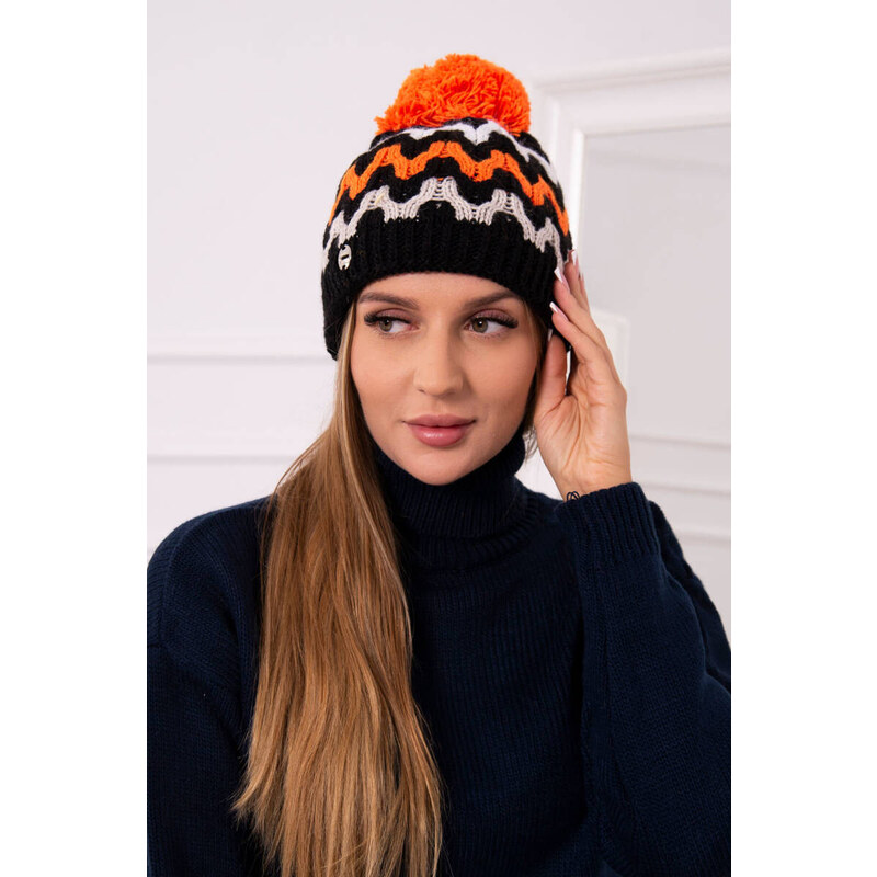 K-Fashion Dámska čiapka Laila K283 black+neon orange 44561363