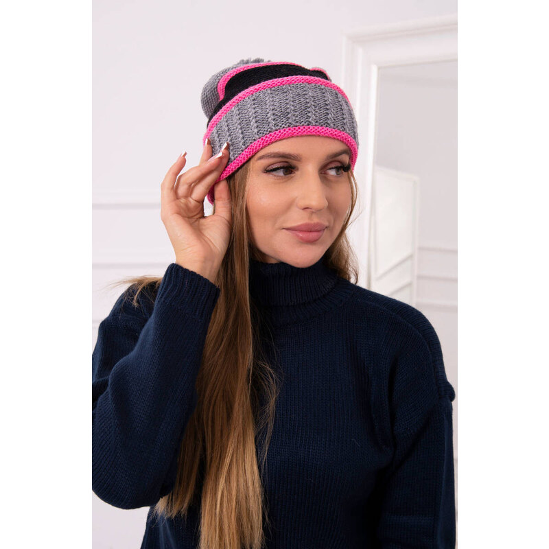 K-Fashion Dámska čiapka Kinga K297 tmavo šedá + čierna 44561348