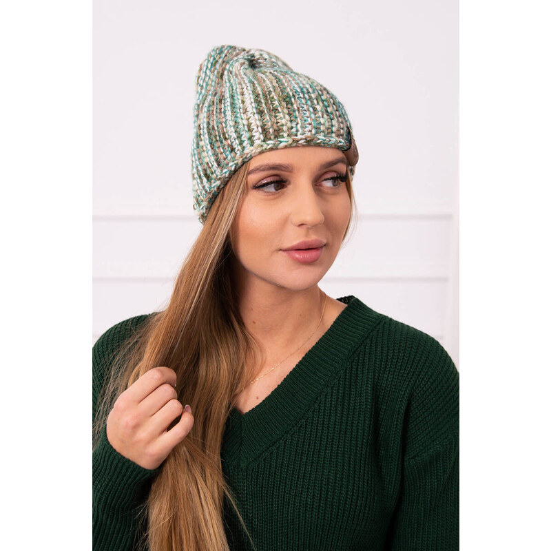 K-Fashion Fleecová čiapka Zoja K306 ecru+green 44561379