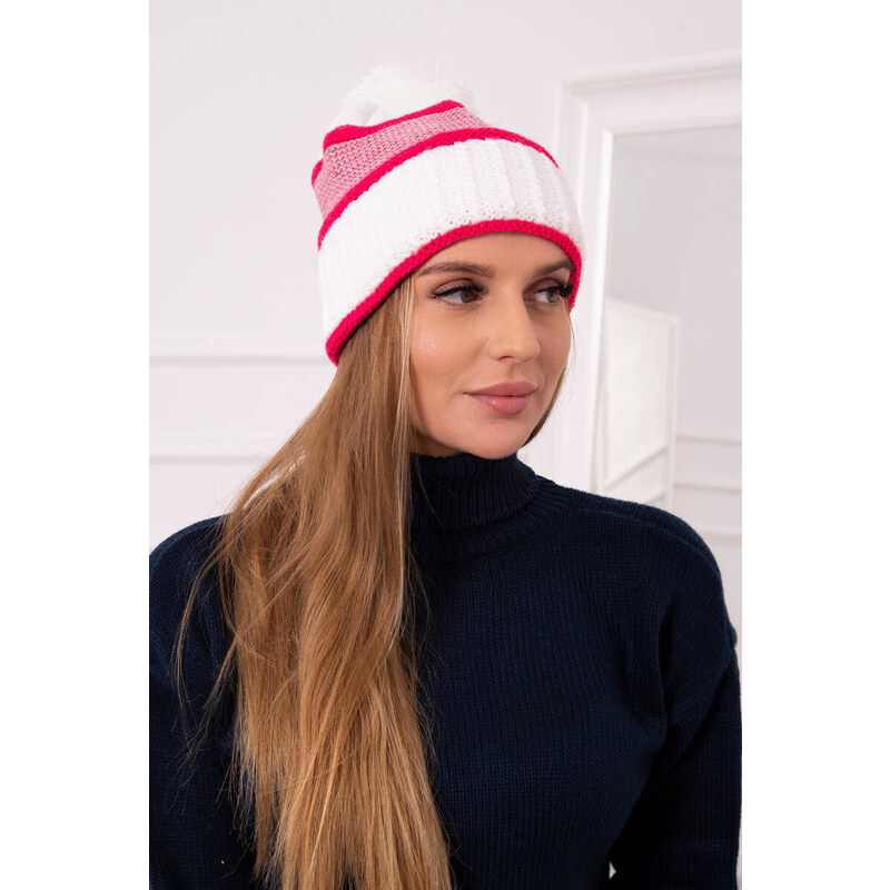 K-Fashion Kinga dámska čiapka K297 biela+ružová neón+tmavo ružová 44561337