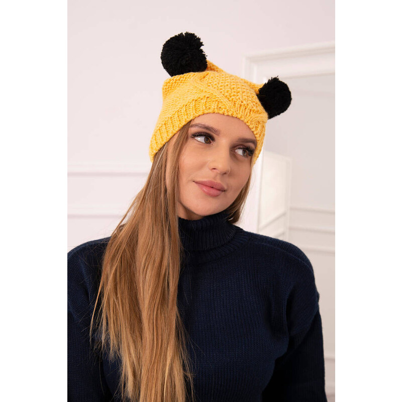 K-Fashion Fleecová čiapka 2 brmbolce K291 žltá 44561407