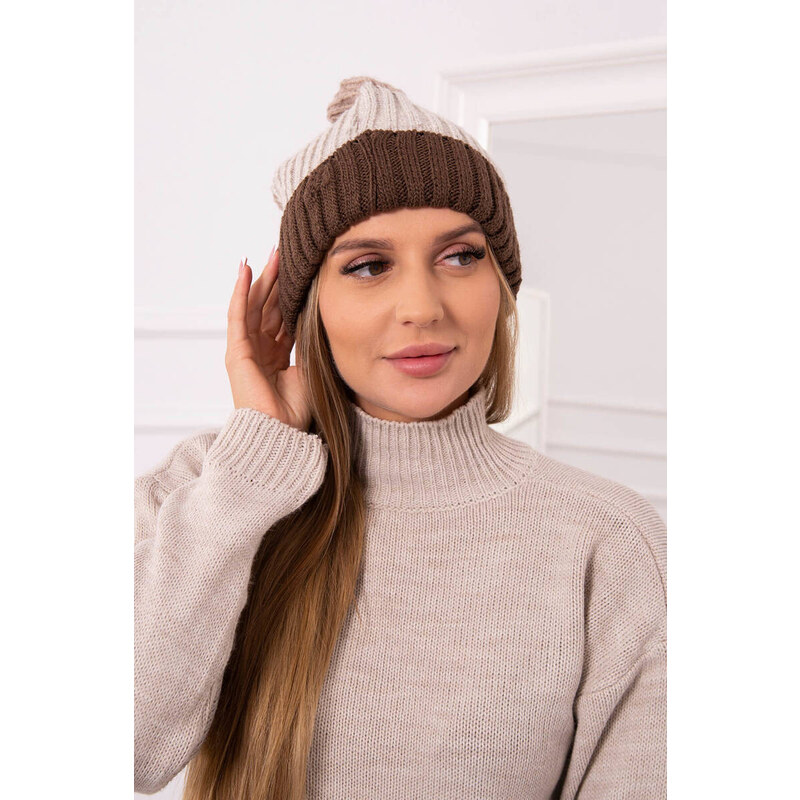 K-Fashion Fleecová čiapka Bojana K265 cappuccino+svetlo béžová+tmavo 44561461