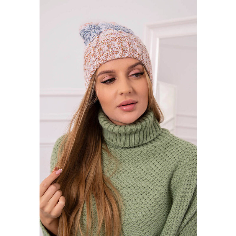 K-Fashion Fleecová čiapka Dolores K303 camel+jeans+red 44561471