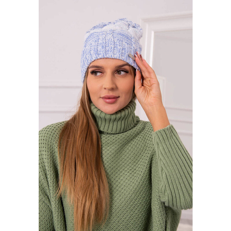 K-Fashion Dolores fleecová čiapka K303 modrá+biela+džínsy 44561472