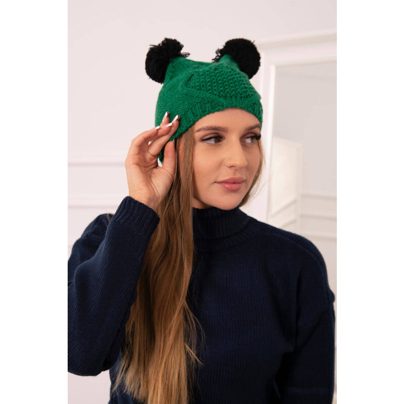 K-Fashion Fleecová čiapka 2 brmbolce K291 zelená 44561408