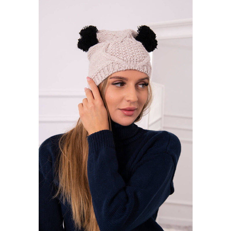 K-Fashion Fleecová čiapka 2 brmbolce K291 béžová 44561410