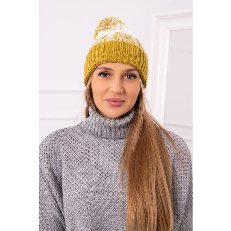 K-Fashion Dámska čiapka s brmbolcom Abigail K326 kiwi+ecru 44561517