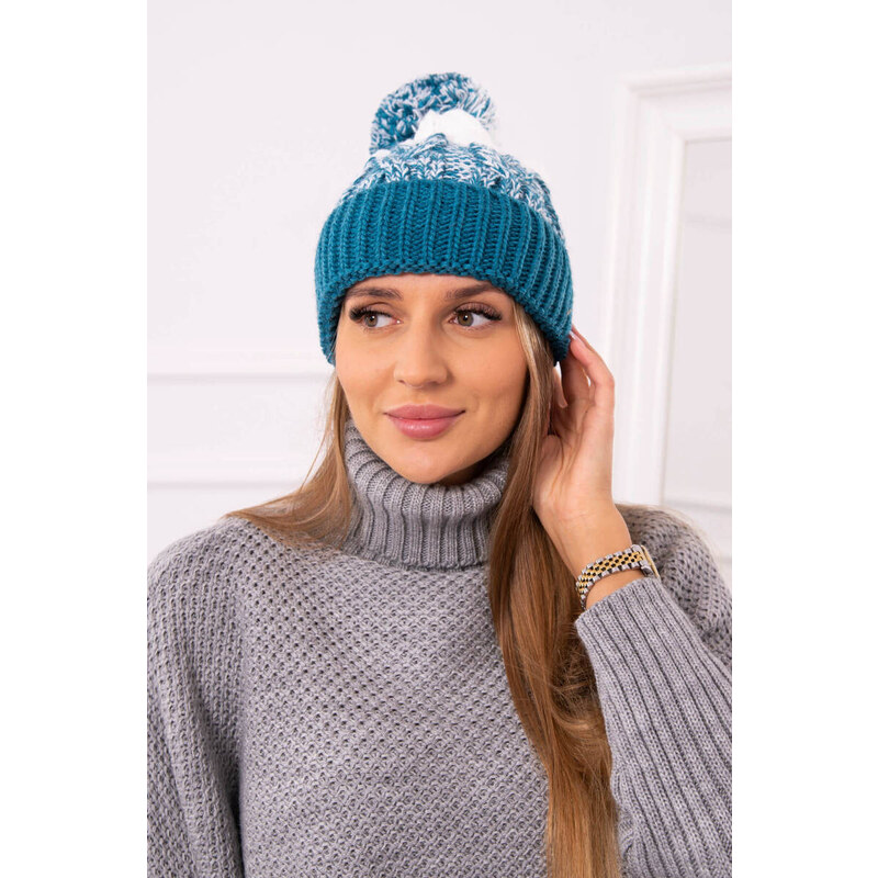K-Fashion Dámska čiapka s brmbolcom Abigail K326 marine+ecru 44561525