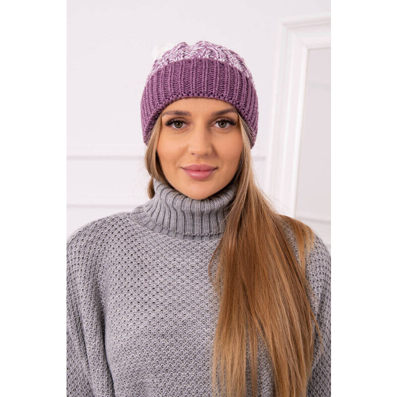 K-Fashion Dámska čiapka s brmbolcom Abigail K326 fialová+biela 44561526
